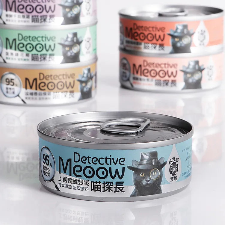 Detective Meow - Porridge-Style Cat Wet Food Can - Premium Duck and Seabass Feast (Blue) 80g