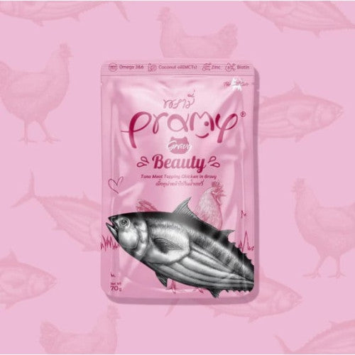 Pramy - 功能性濕包 肉汁系列 高級白肉吞拿魚+鮮嫩雞肉 亮麗毛髮 70克