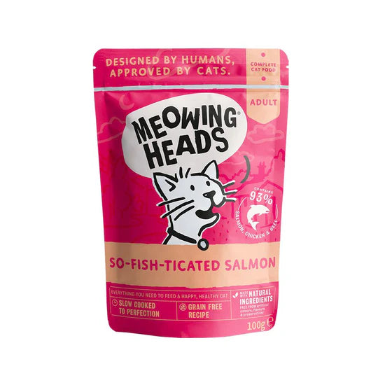Meowing Heads - 無穀物 貓濕糧 - 三文魚、雞肉、牛肉 100g