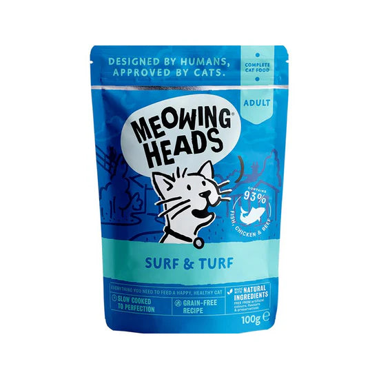 Meowing Heads - 無穀物海陸貓濕糧 - 沙甸魚、吞拿魚、雞肉、牛肉 100g